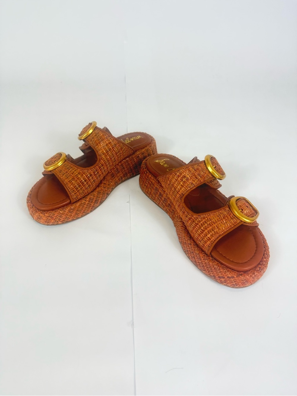 Sam Edelman Nerissa Platform Sandals Tan Brown Gold Buckle